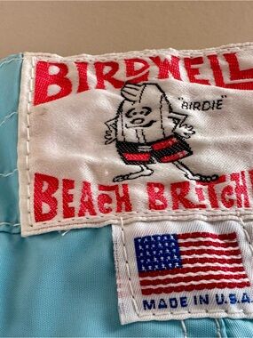 Birdwell Light Blue Swim Trunks with Red Logo Patch